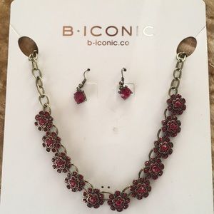 Red flower necklace & earring set